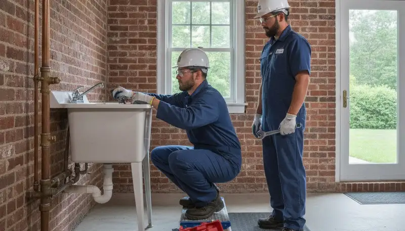 Plumber repairing a pipe in Harrisburg, PA for professional plumbing repair service