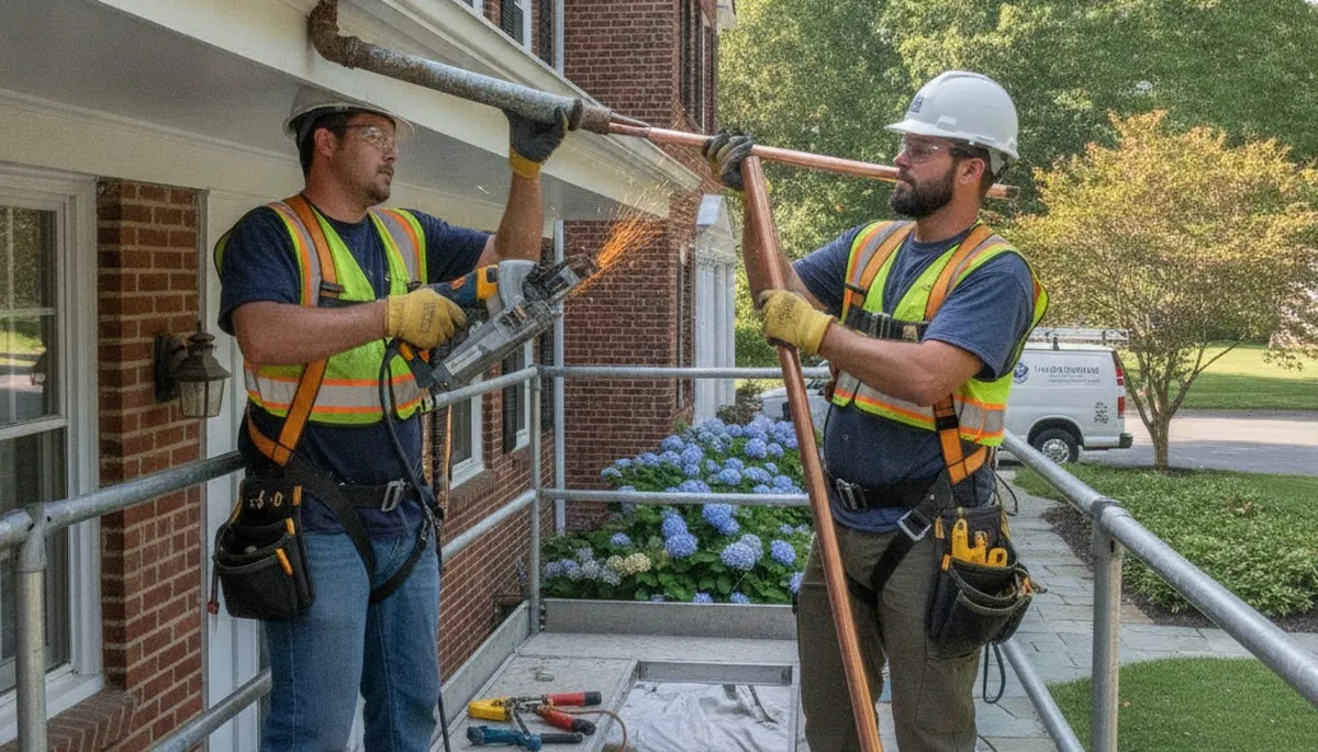 Plumber repairing pipe leak in Harrisburg, PA for a plumbing repair service