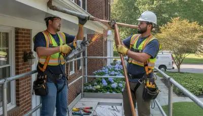 Plumber repairing pipe leak in Harrisburg, PA for a plumbing repair service