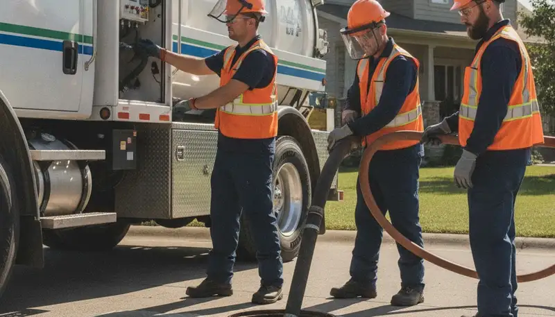 Septic pumping truck servicing a Harrisburg, PA home for reliable plumbing maintenance