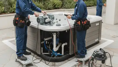 Spa repair technician servicing a Harrisburg, PA home plumbing system for reliable local repairs