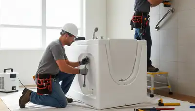Walk-in tub installation by Harrisburg, PA plumbers for safer home bathing and plumbing service