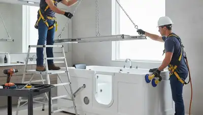 Walk-in tub installation by Harrisburg, PA plumbers for safer home bathing